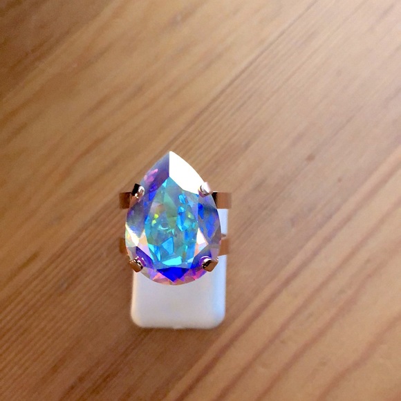 Aurora Borealis Pear Crystal Statement Ring - Picture 14 of 17